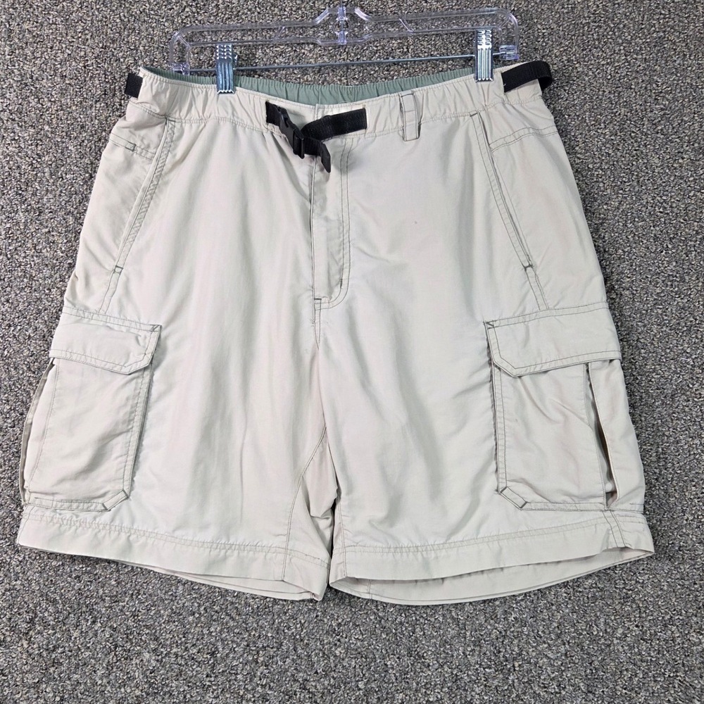 REI Cargo Shorts Mens Medium Tan Beige Nylon UPF 50 Belted Hiking Utility